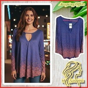 Lucky Brand NEW - Sz M - lightweight long sleeve shirt keyhole rounded hem